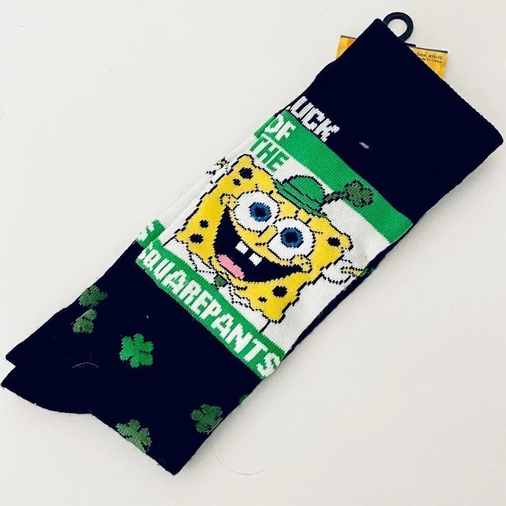 NWT Gorgeous 6.5-12 SpongeBob Squarepants Black,Green, Yellow White LUCK SOCKS